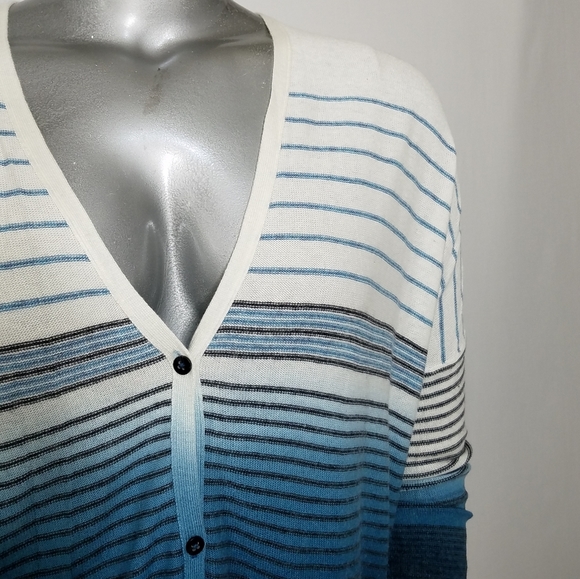 Left On Houston Cardigan Oversized Small Vneck Button Dolman Teal Stripe Knit - Picture 10 of 11